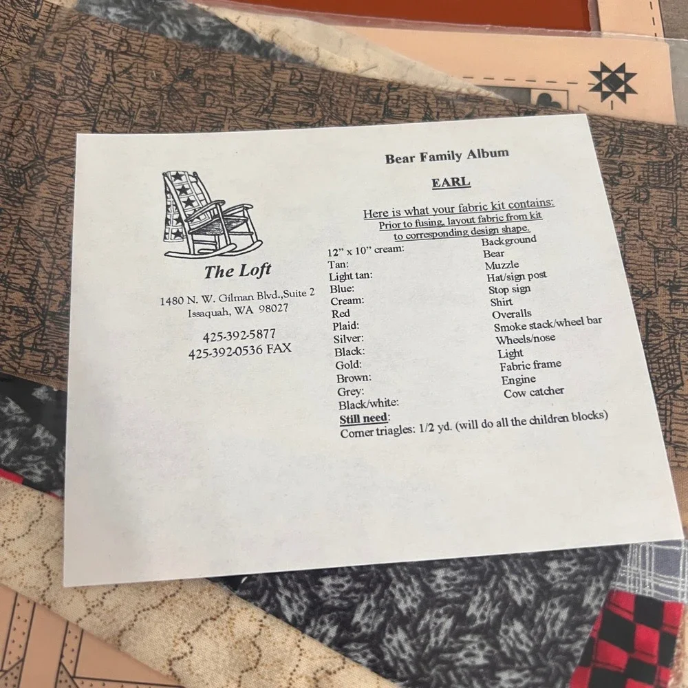 The Stitch Connection Bear‎ Family Album Quilt Patterns Earl Gus Fabric Kits 2pk